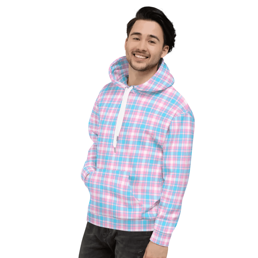 Baby Blue, Pink, and White Plaid Hoodie product image (4)