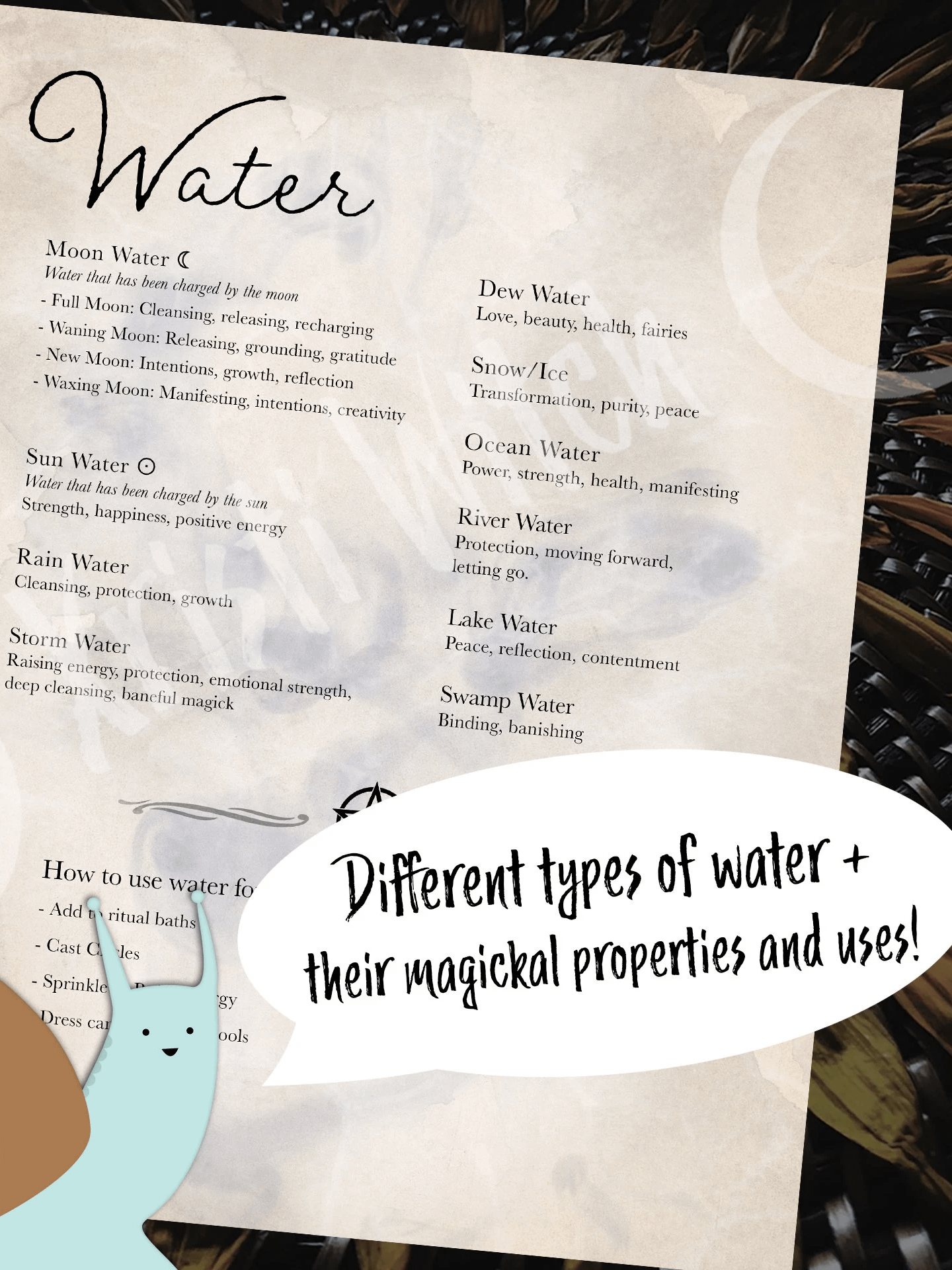 Water Magickal Correspondences Grimoire Page - Digital Download product image (1)