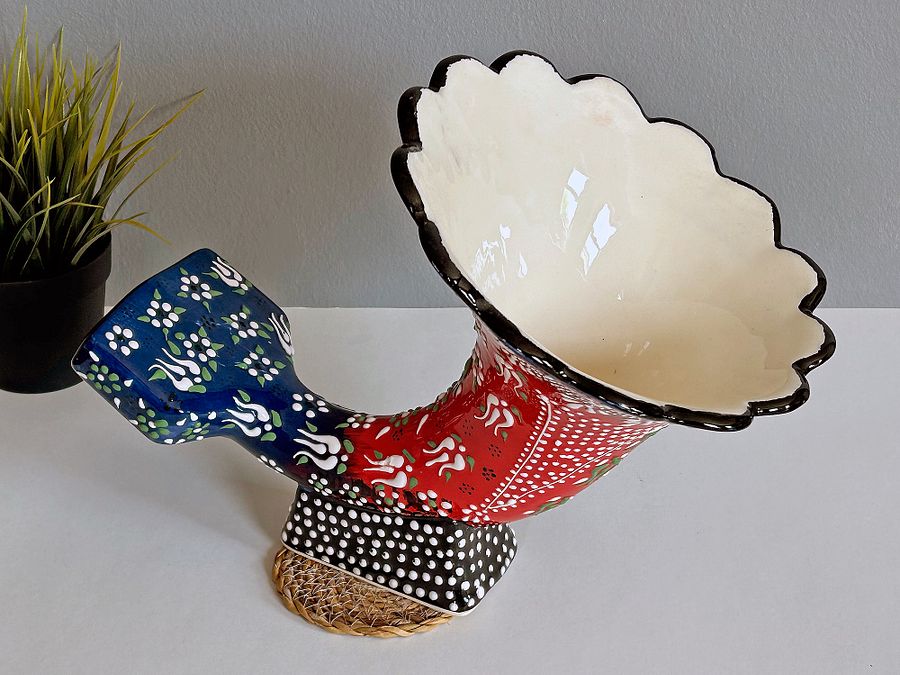 Gramophone Phone Speaker (red-blue), Ceramic Gramophone, Audio iPhone Dock Speaker — handmade pottery, handmade ceramic, home decor, handmade gift product image (4)