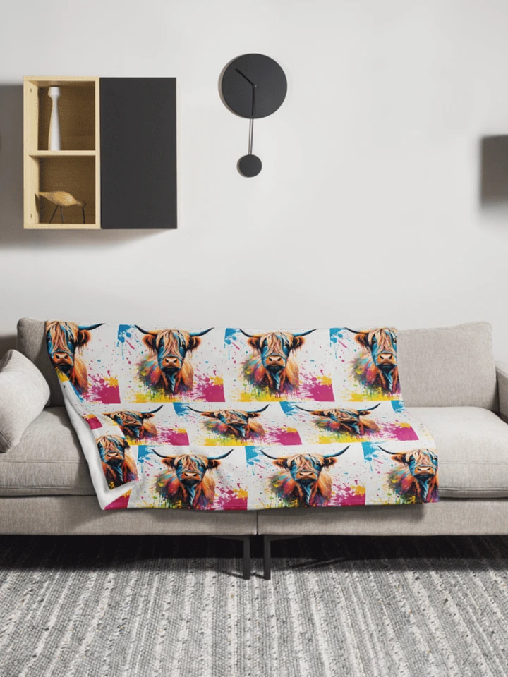 Multi Coloured Paint Splash Highland Cow Blanket product image (1)