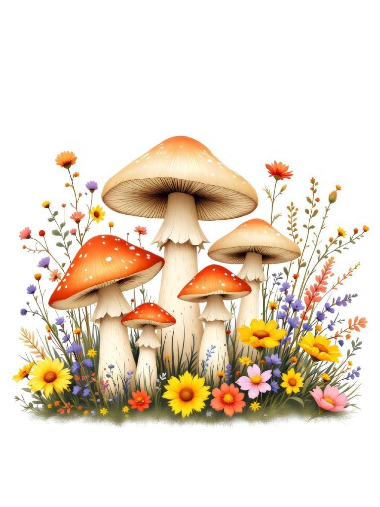 20 Mushrooms and Wildflowers Clipart Designs, Mushroom and Flower Clipart, Floral Mushroom Graphics, Vibrant Floral Designs product image (2)