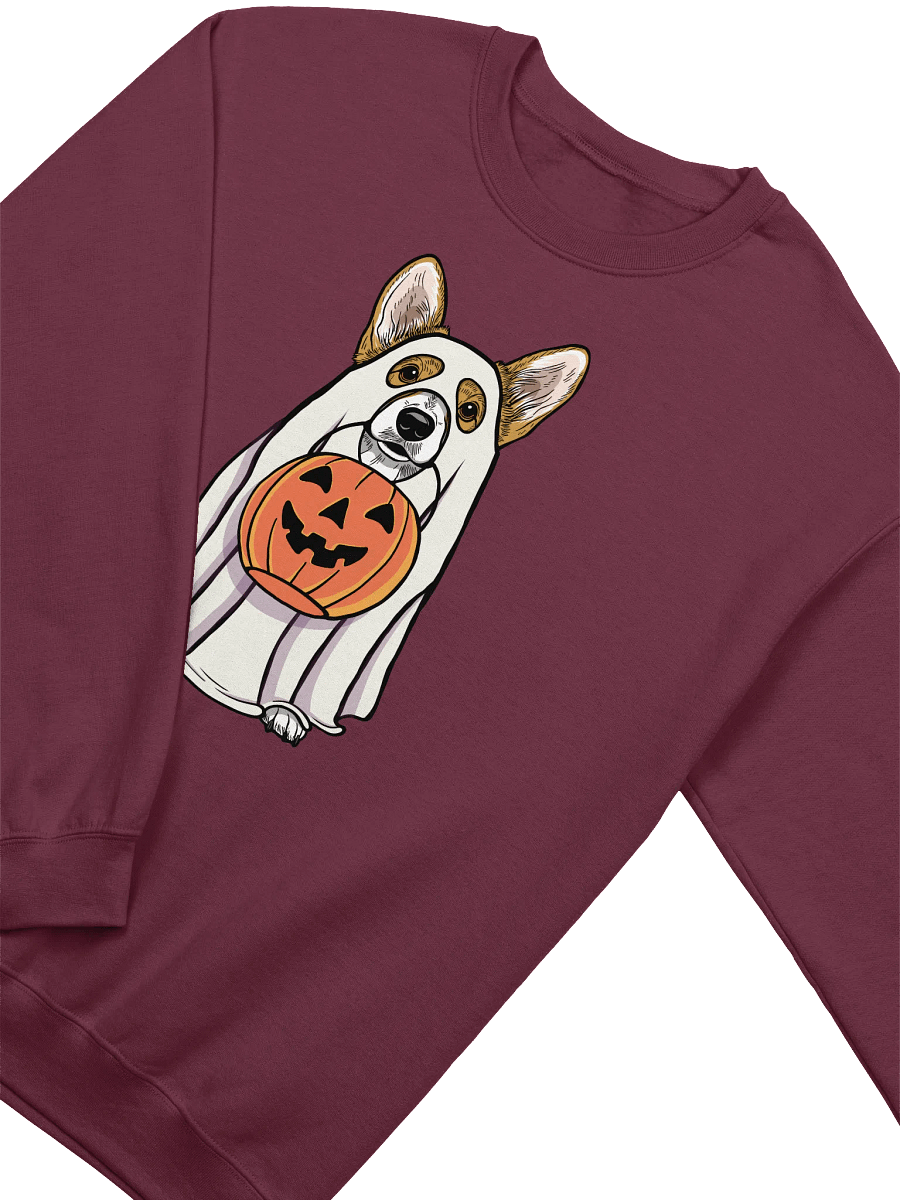 Funny Halloween Cardigan Welsh Corgi Sweatshirt | Funny Corgi Wearing a Ghost Costume and Holding a Pumpkin Basket product image (13)