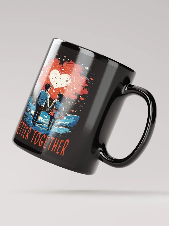 Better Together – Romantic Black Glossy Mug Printed on Both Sides | Adorable Cartoon Couple with Hearts & Stars | Perfect Gift for Couples product image (2)