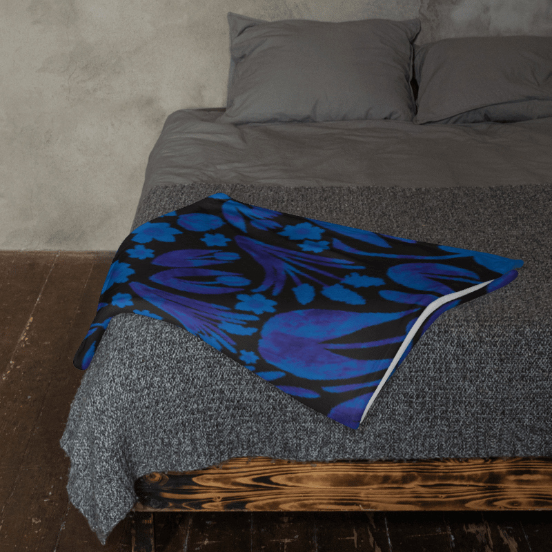 Spring Garden in Royal Blue on Black – Elegant Floral Throw Blanket product image (11)