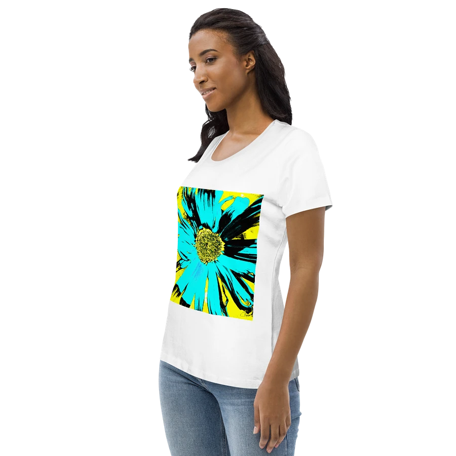 Abstract Yellow, Turquoise and Black Daisy Flower Ladies T Shirt product image (5)