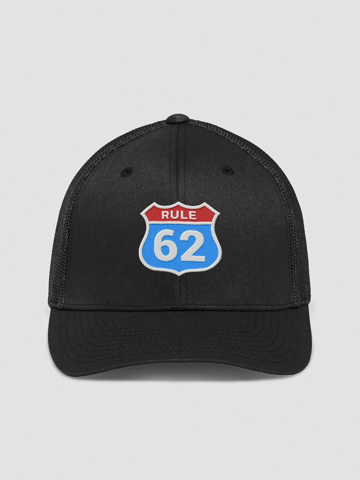 Rule 62 Sobriety & Recovery Trucker Hat | Red and Blue Color Design product image (1)