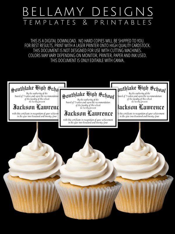 Editable Graduation Diploma Cupcake Toppers product image (8)