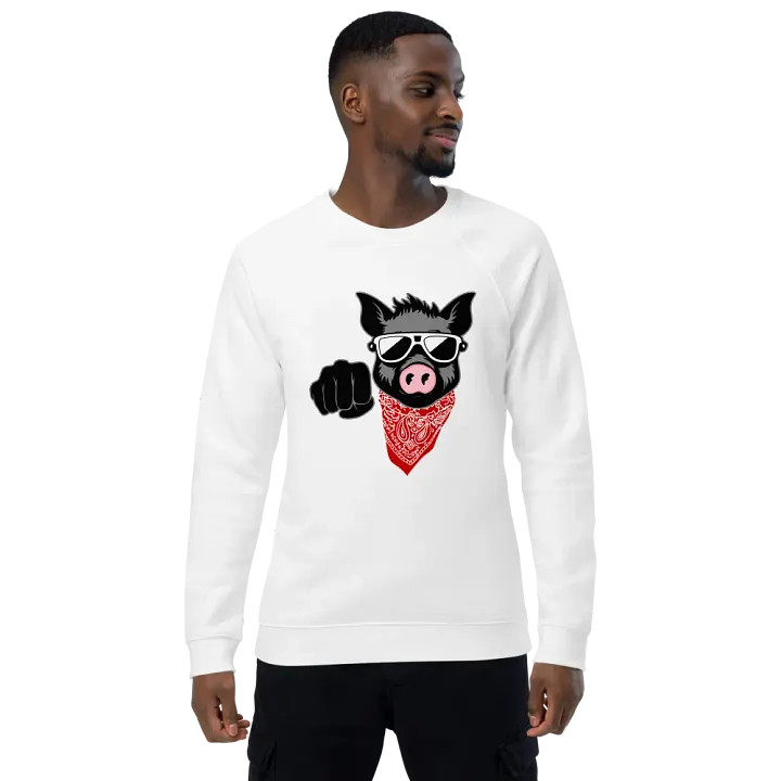 Kinky Fist Pig · organic raglan sweatshirt product image (1)