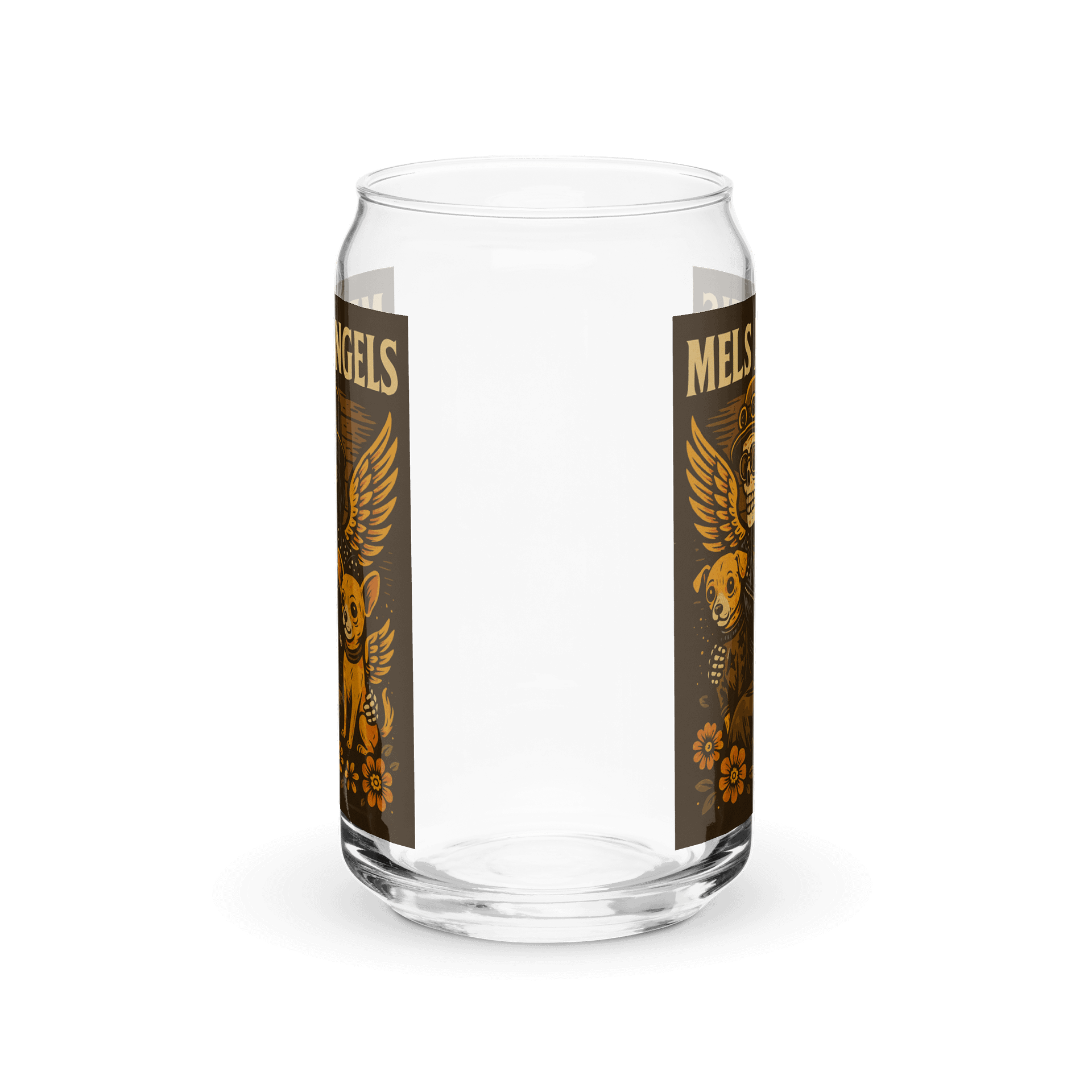 Mel’s Angels Skeleton Rider Can-Shaped Glass – 16oz Retro Biker Art Beer & Cocktail Glass product image (4)