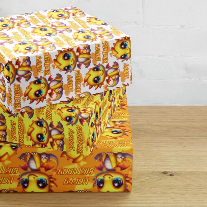 Happy Birthday Baby Dragon Gift Wrapping Paper 3 Sheet Set #1 Yellow Baby Dragon product image (2)