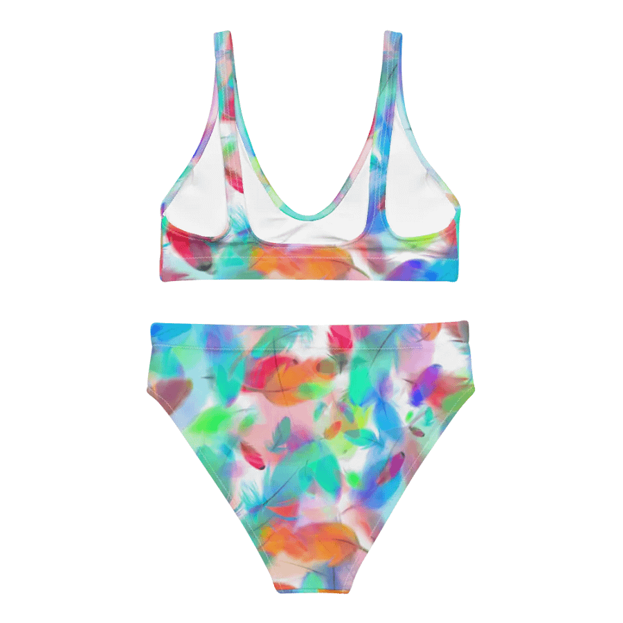 Colorful Feather Pattern Design High Waisted Bikini - v2 product image (1)