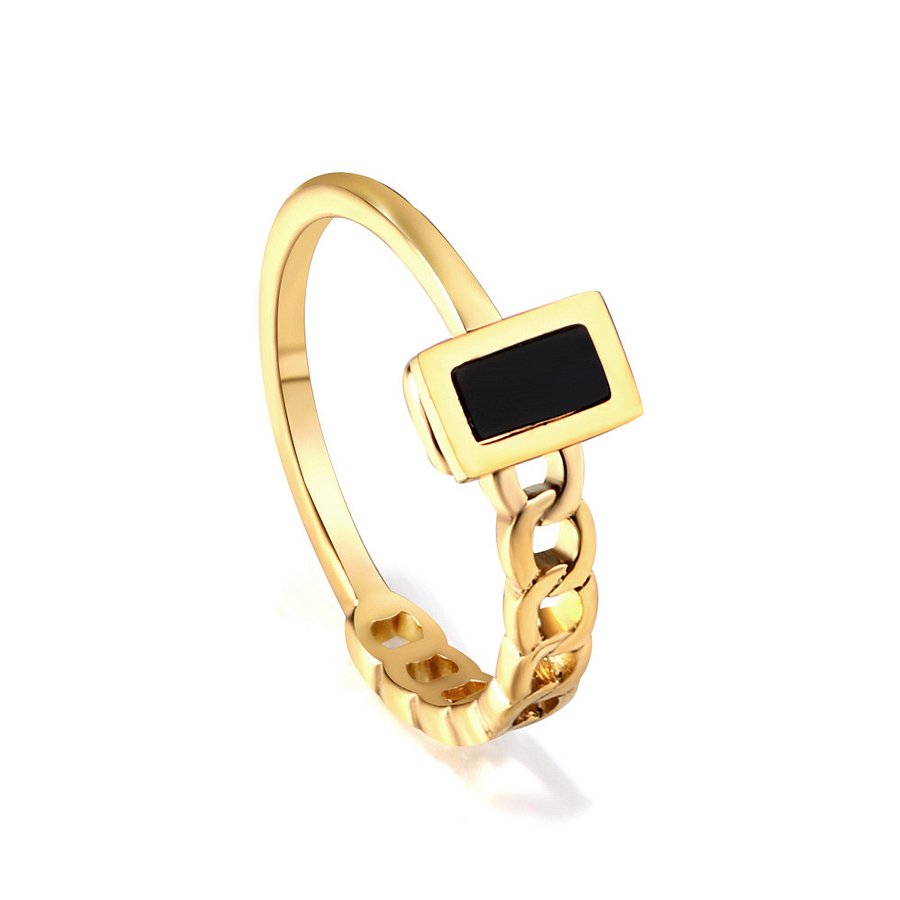 Black Enamel Chain Detail Ring | 18K Gold Plated product image (1)