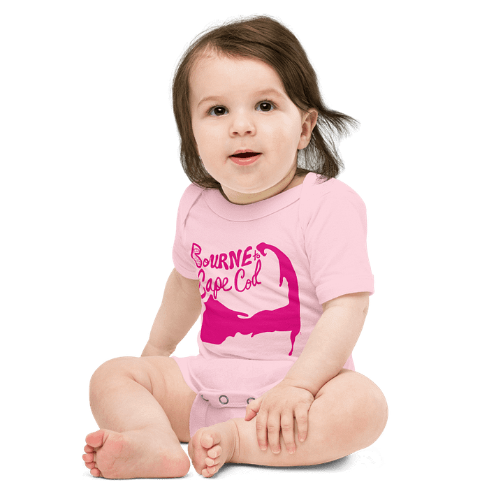 BOURNE to Cape Cod™ | Baby One-Piece with Snaps | BRN.2C.C.™ Logo Back | Ultra-Soft Cotton Bodysuit for Coastal Cuties | Vibrant Pink Logos product image (9)