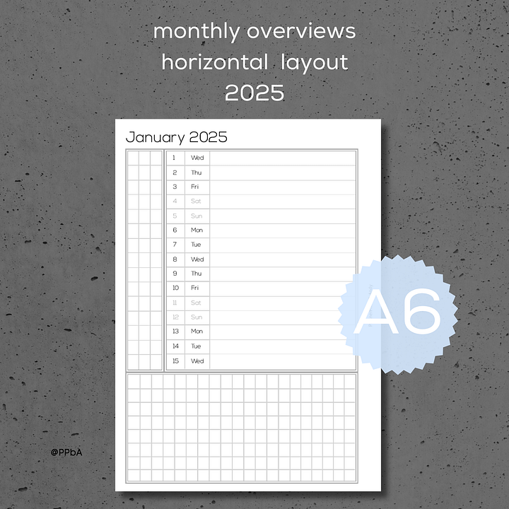 monthly overviews - A6 - 2025 - horizontal layout product image (1)