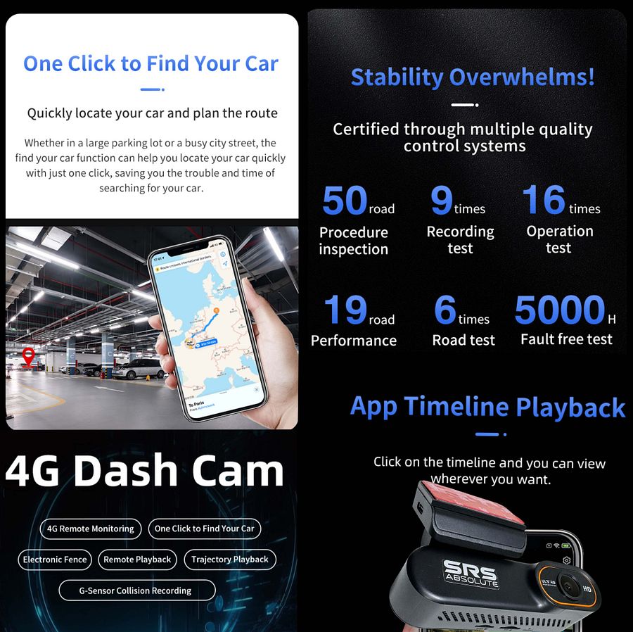 SRS ABSOLUTE 2K 4G DashCam| 24x7 Remote Audio-Video Monitor | Download/Playback/Livestream| GPS Tracking | Geo-Fence | Hyper Lapse | G-Sensor| Motion Sensor| 1TB MicroSD support (1 Channel S2 2K 4G) product image (7)