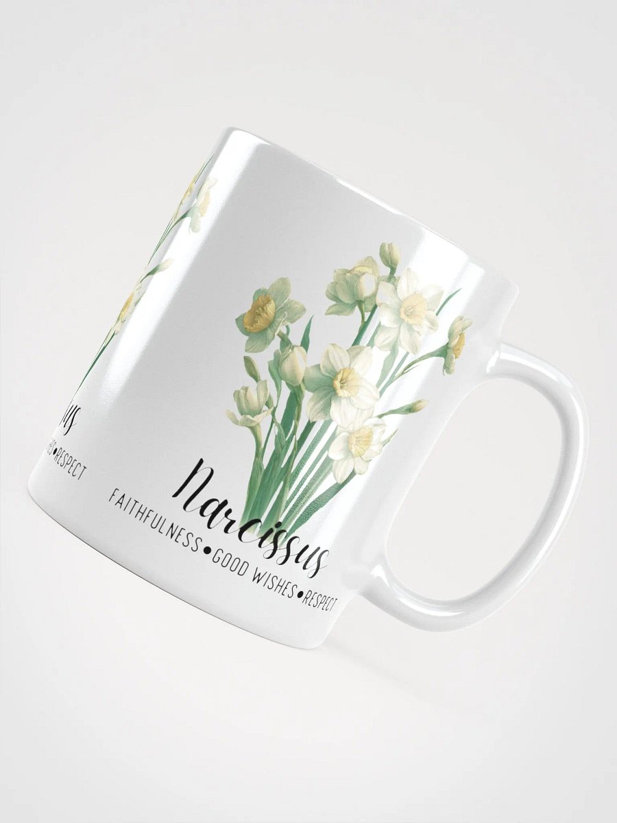 Narcissus Ceramic White Mug: Faithfulness, Good Wishes, Respect December Birth Month Flower product image (6)