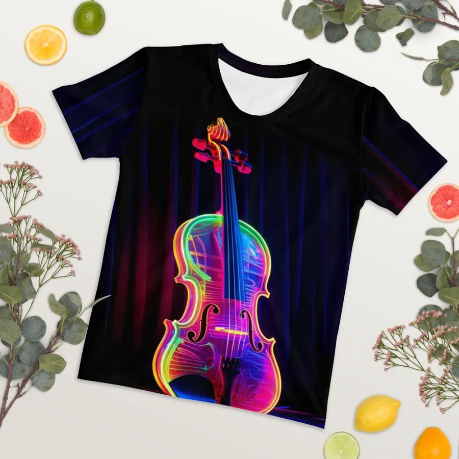 Music Neon Violin All Over Print T-shirt product image (7)