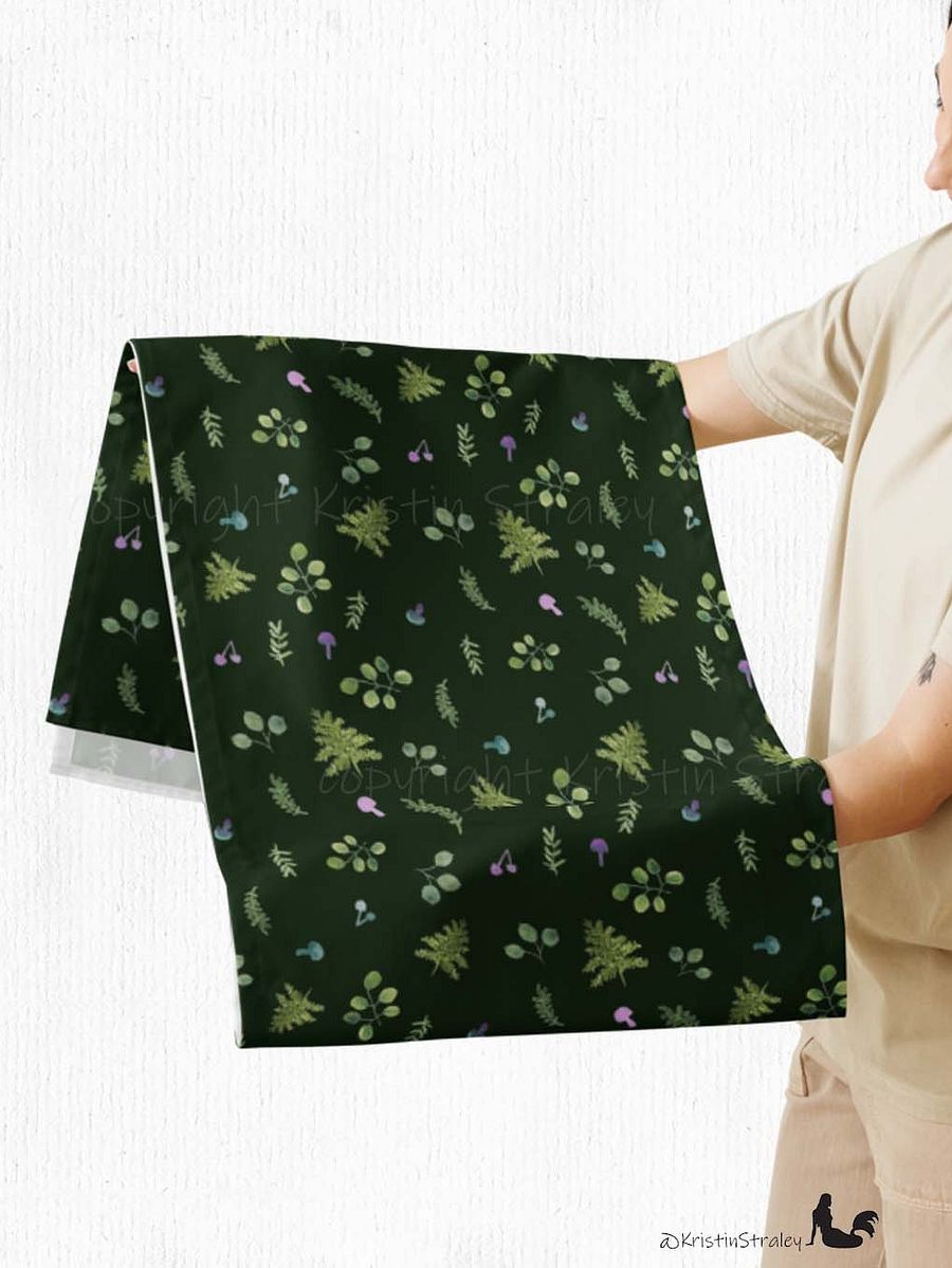Woodland Ferns & Mushrooms on Dark Green Table Runner product image (7)