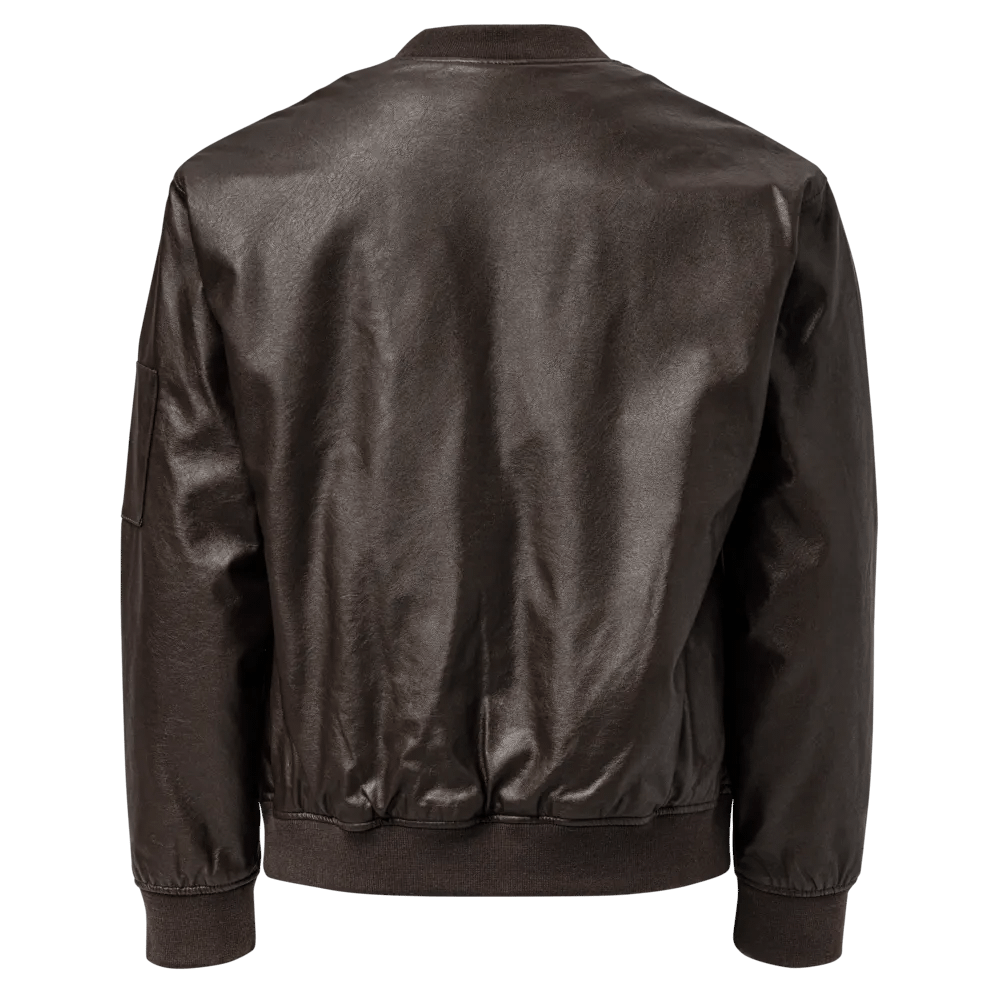 Embroidered Chill Vibes Heavyweight Faux Leather Bomber Jacket product image (2)