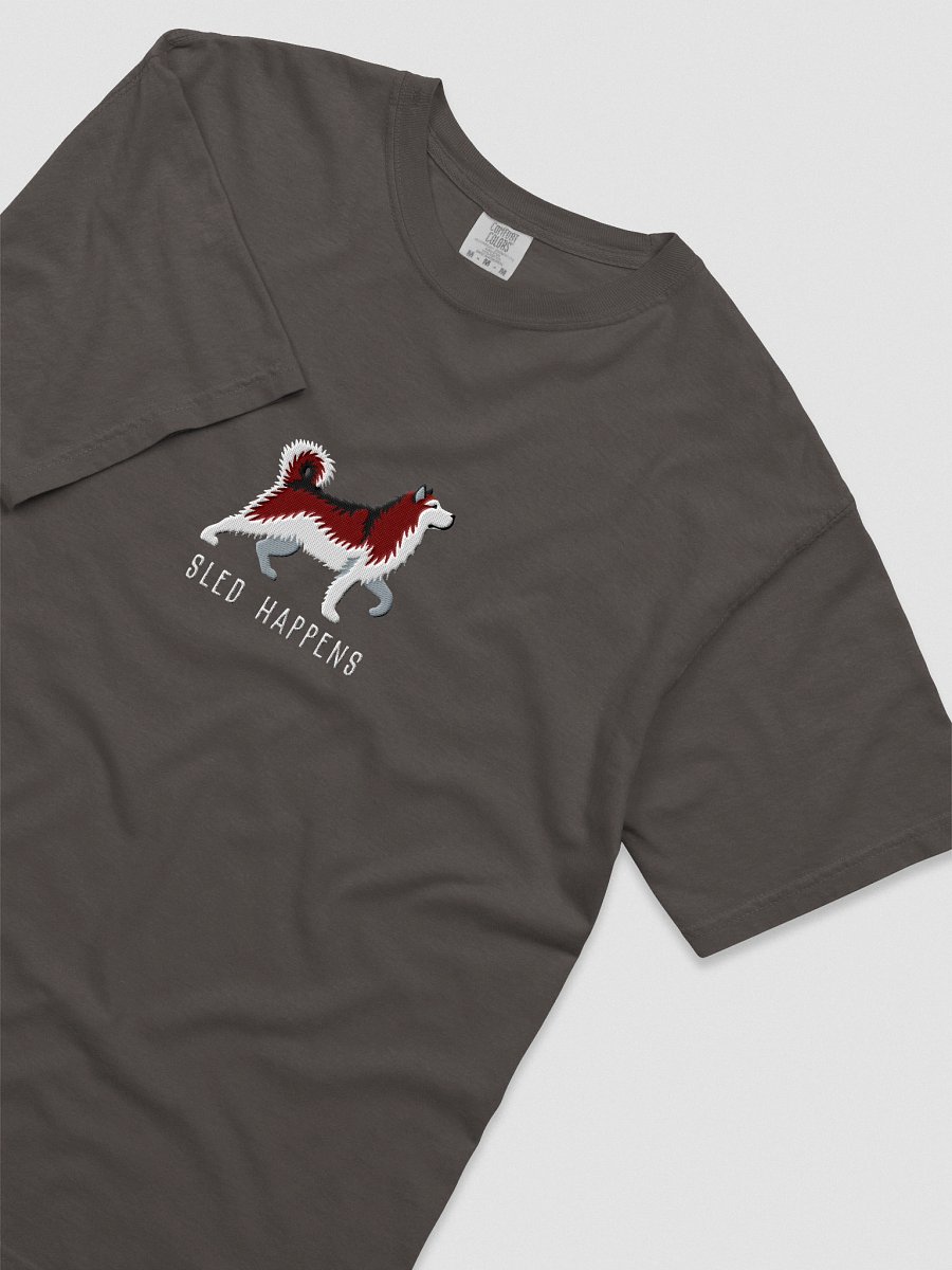 Sled Happens T-Shirt(Embroidered) of an Alaskan Malamute(Red & White) product image (28)