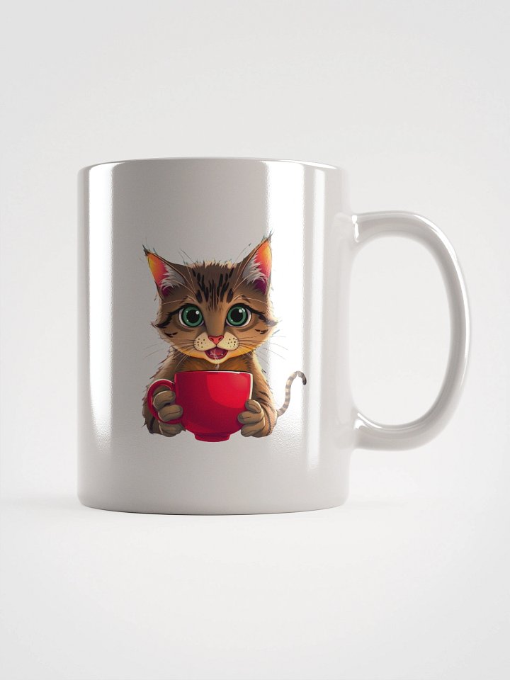 White Glossy Mug-Cat with a Cup of Coffee product image (4)