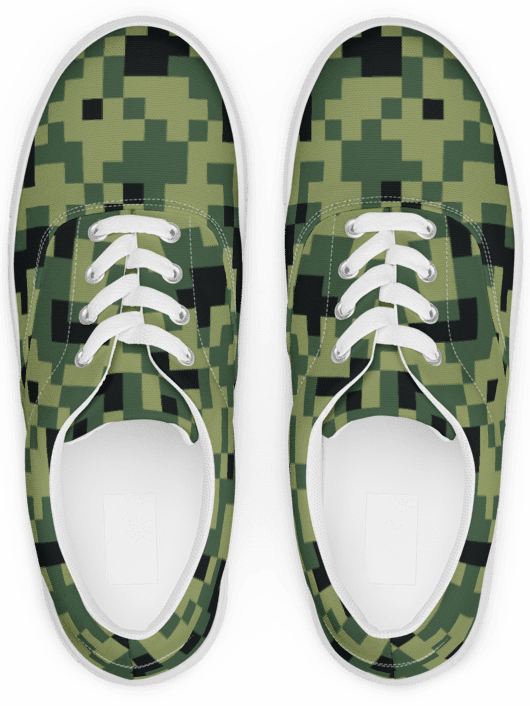 Military Green Camouflage Pixels Camo Pattern Men's Lace-Up Canvas Shoes product image (1)