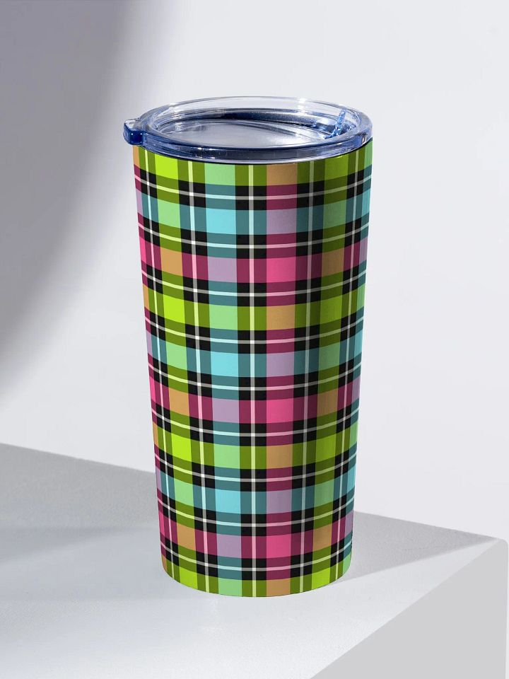 Neon Checkered Plaid Travel Tumbler product image (1)