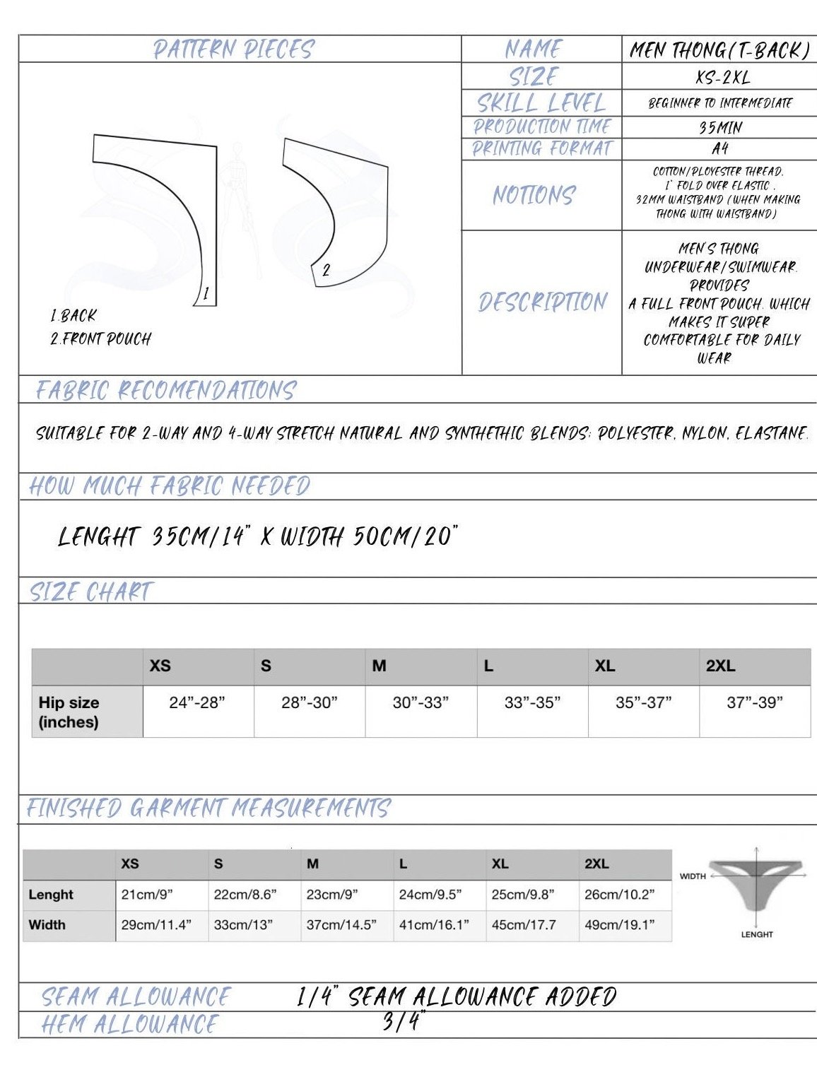 A set of Men’s underwear Sewing Patterns (briefs, bikini, thong, jockstrap) product image (4)