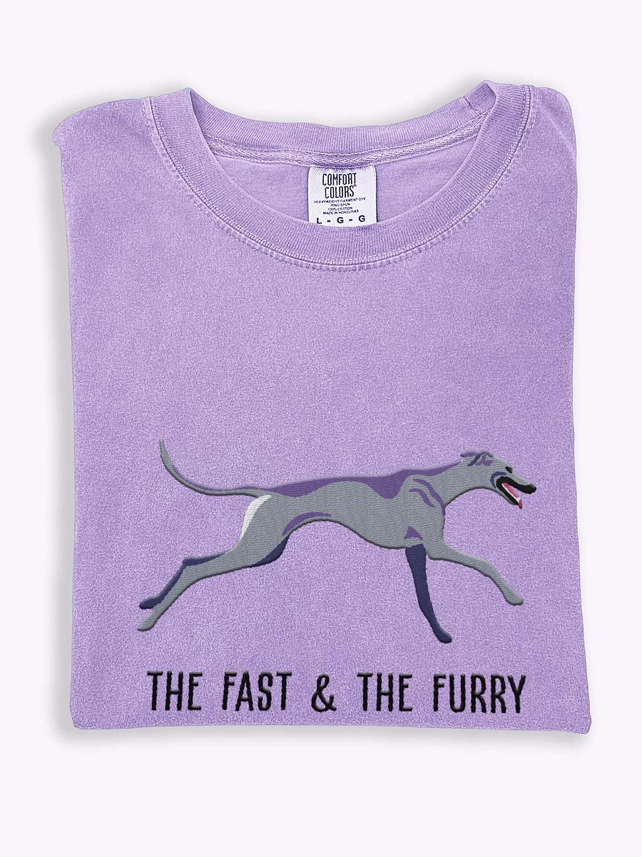 The Fast & The Furry T-Shirt(Embroidered) of a Greyhound(Blue) product image (1)