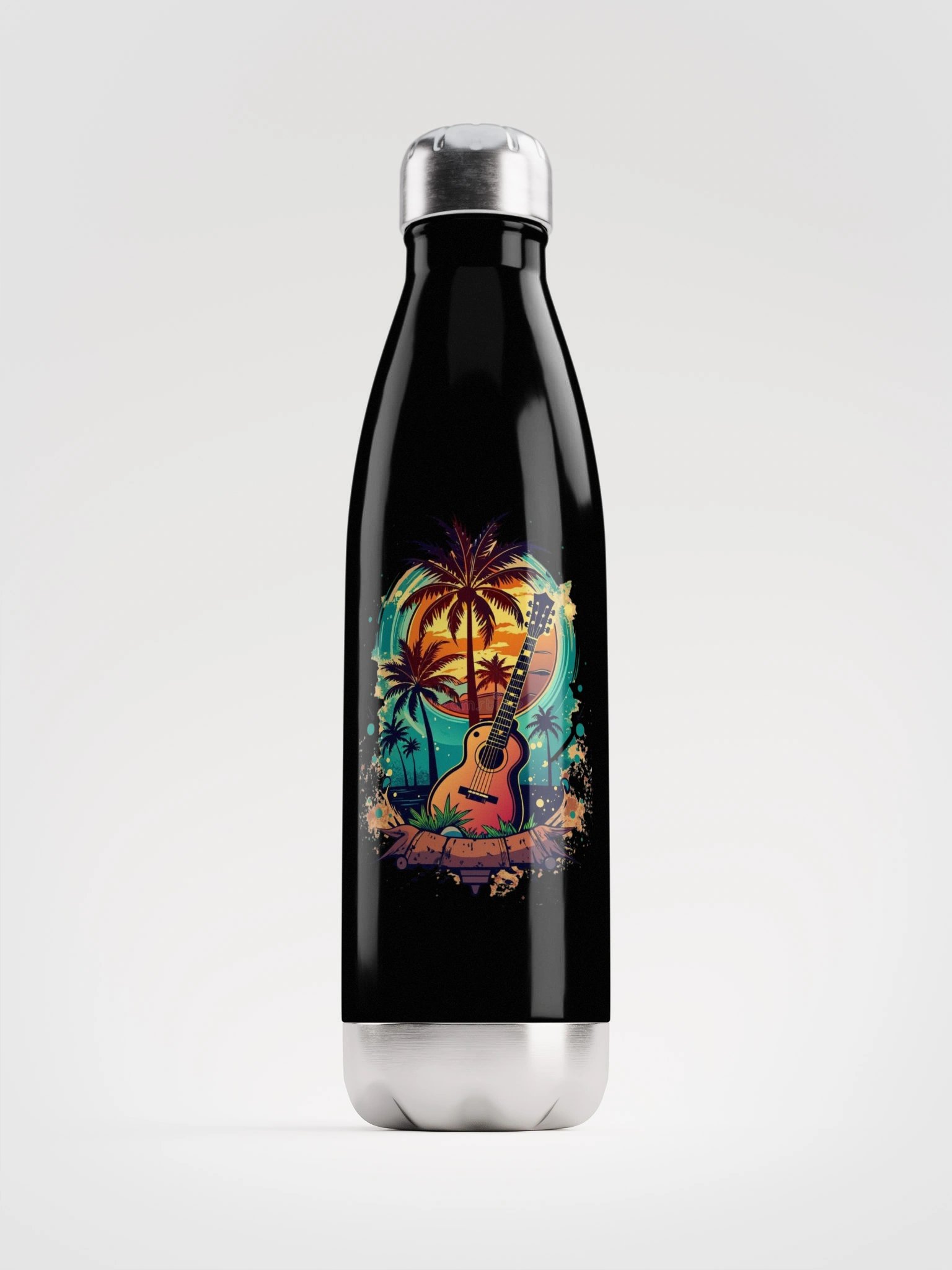 Tropical Sunset Guitar Stainless Steel Water Bottle product image (1)
