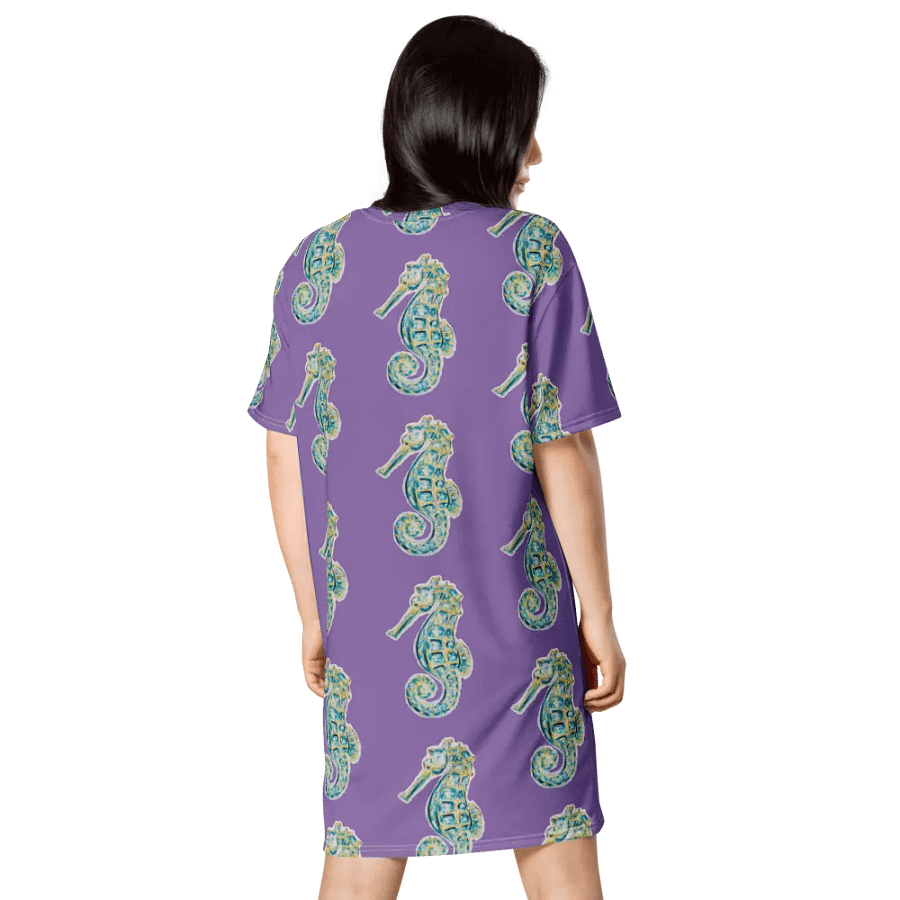 Women's | Ocean Majesty | Painted Seahorse | T-Shirt Dress | Coastal Oversized Dress | Ocean-Inspired Casual Style | Ce Soir Background product image (2)