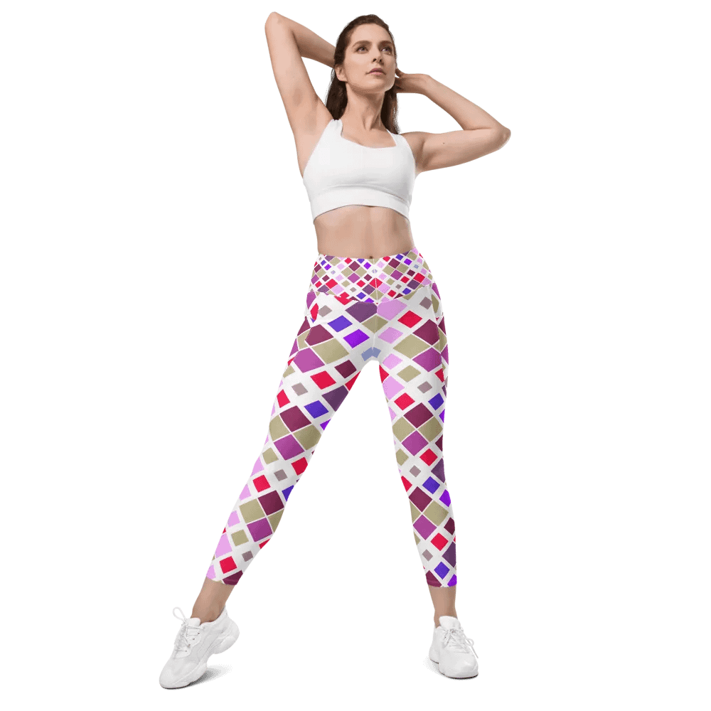Colorful Square Pattern Design Leggings with Pocket - v10 product image (6)