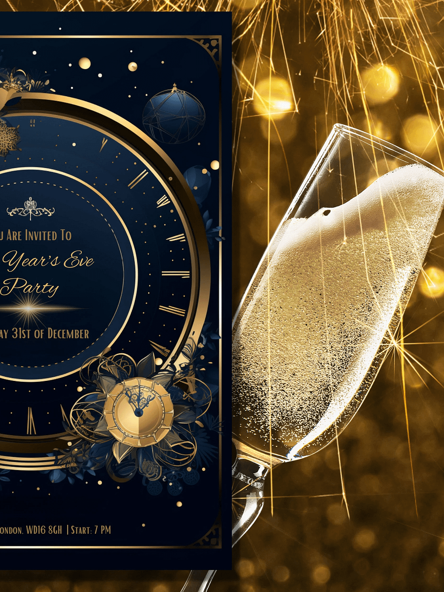 Editable New Years Eve Party Invitation- Gold and Black - Edit in Canva- New Years Party Printable- New Year's Party Invitation Template product image (4)