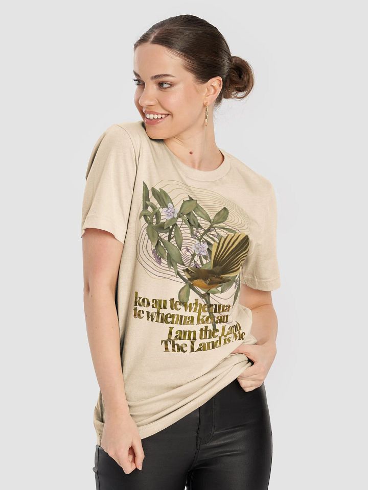Unisex Fantail-Piwakawaka and Ngaio Flowers - ko au te whenua Decolonisation Aotearoa Tee product image (2)