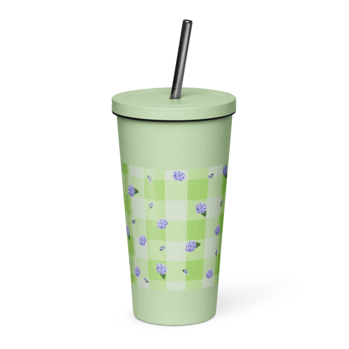 Hydrangeas on Gingham Metal Tumbler product image (1)