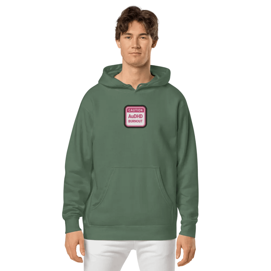 CAUTION: AuDHD BURNOUT embroidered pigment hoodie (pink bubble design) product image (3)