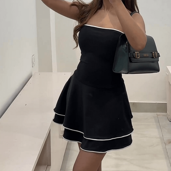 Black Sleeveless Dress Summer Spring Fashion Tube Ruffle Skirt With White Edge Mini Dress product image (2)