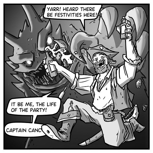 Howdy folks!

This here episode has another character, ”Captain Cancer, King of the Shitty Pirates” belonging to a Kickstarte...