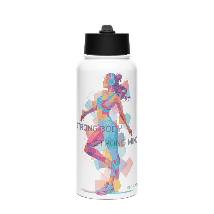 “Strong Body Strong Mind” Motivational Water Bottle – 32 oz Double-Walled Stainless Steel Gym Bottle with Straw, Insulated Fitness Water Bottle product image (1)