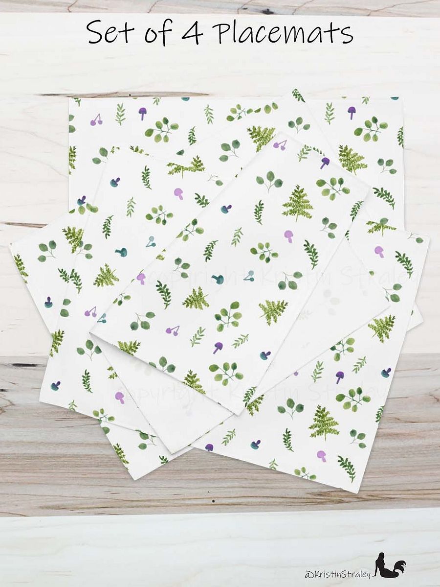 Woodland Ferns & Mushrooms on White Placemat Set product image (3)