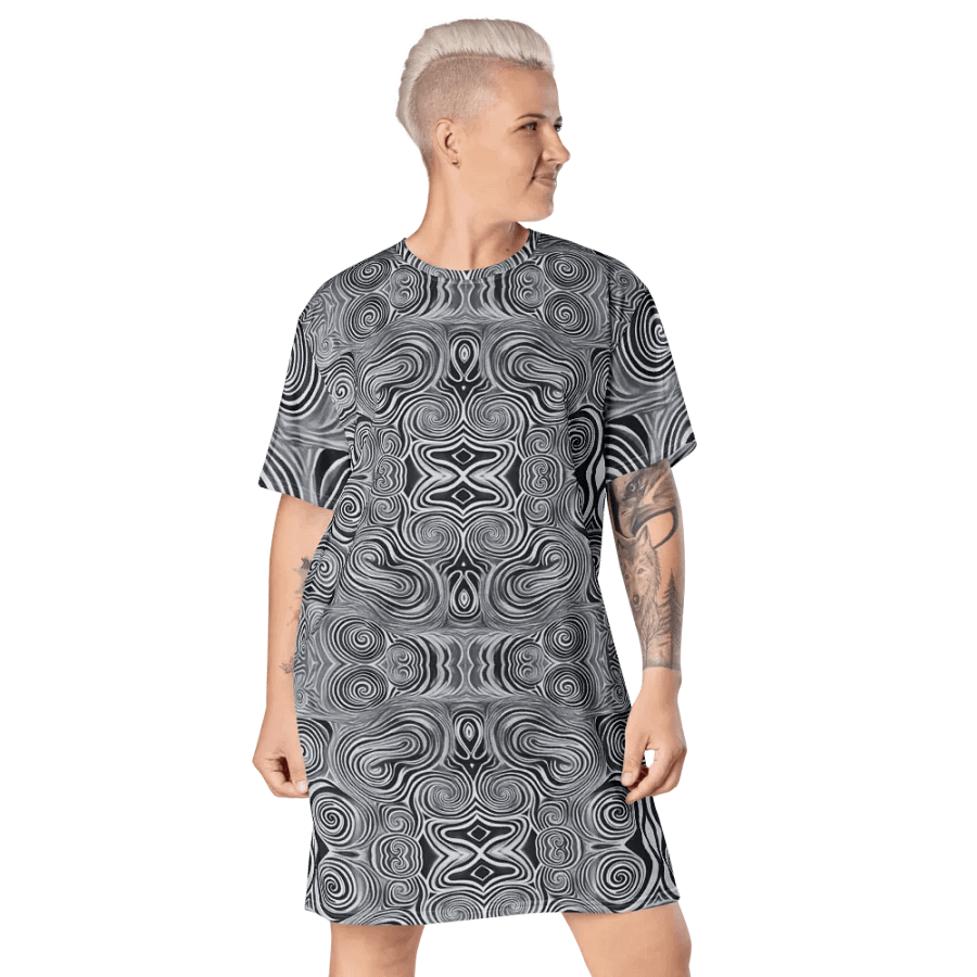 Funky Black & White Noir Liquid Tie-Dye T-shirt Dress product image (3)
