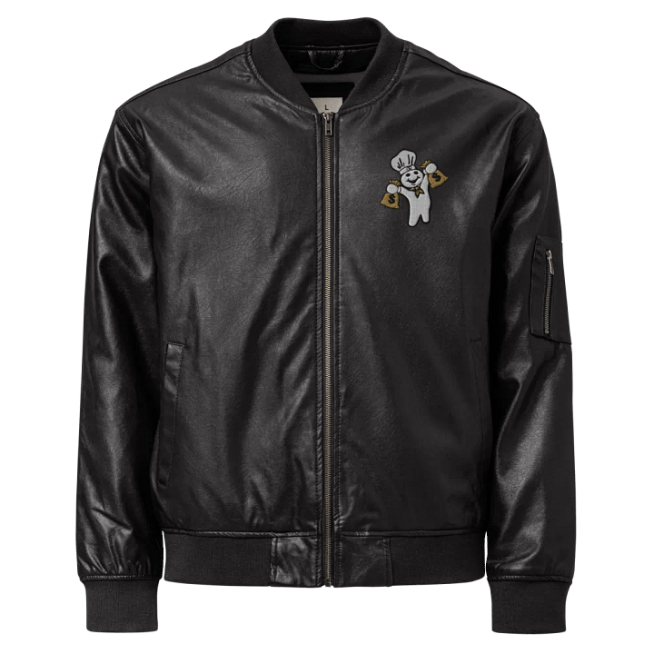 Men's Everybody Eats Bread Faux Leather Bomber Jacket product image (1)