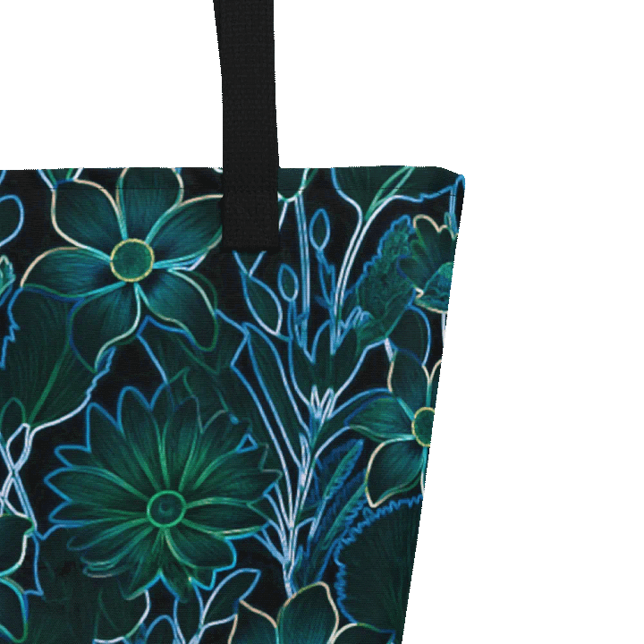 Trippy Floral Teal /All-Over Print Large Tote Bag w/ Pocket by Sublicolor product image (2)