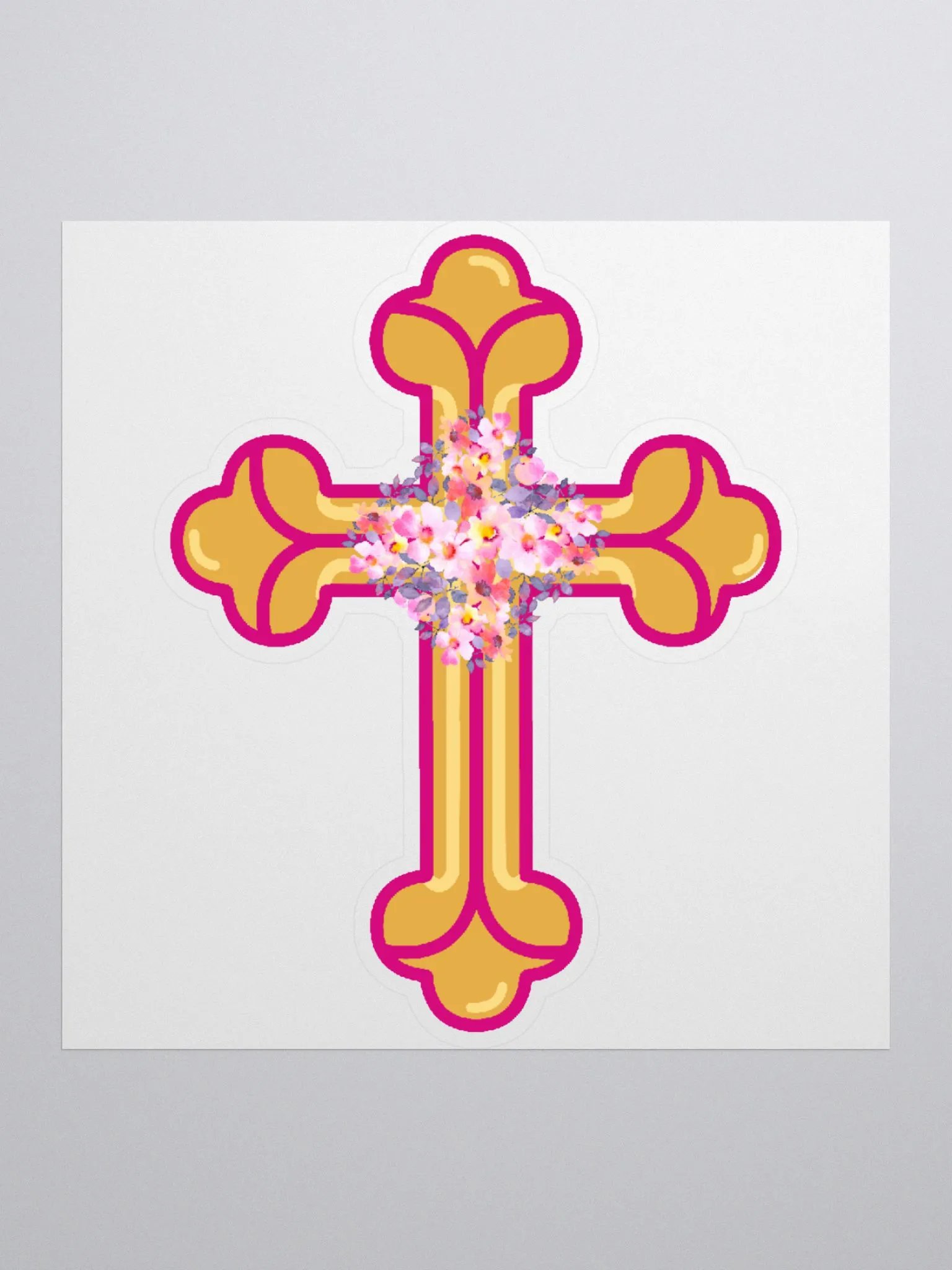 Gold & Pink Floral Cross Sticker product image (2)