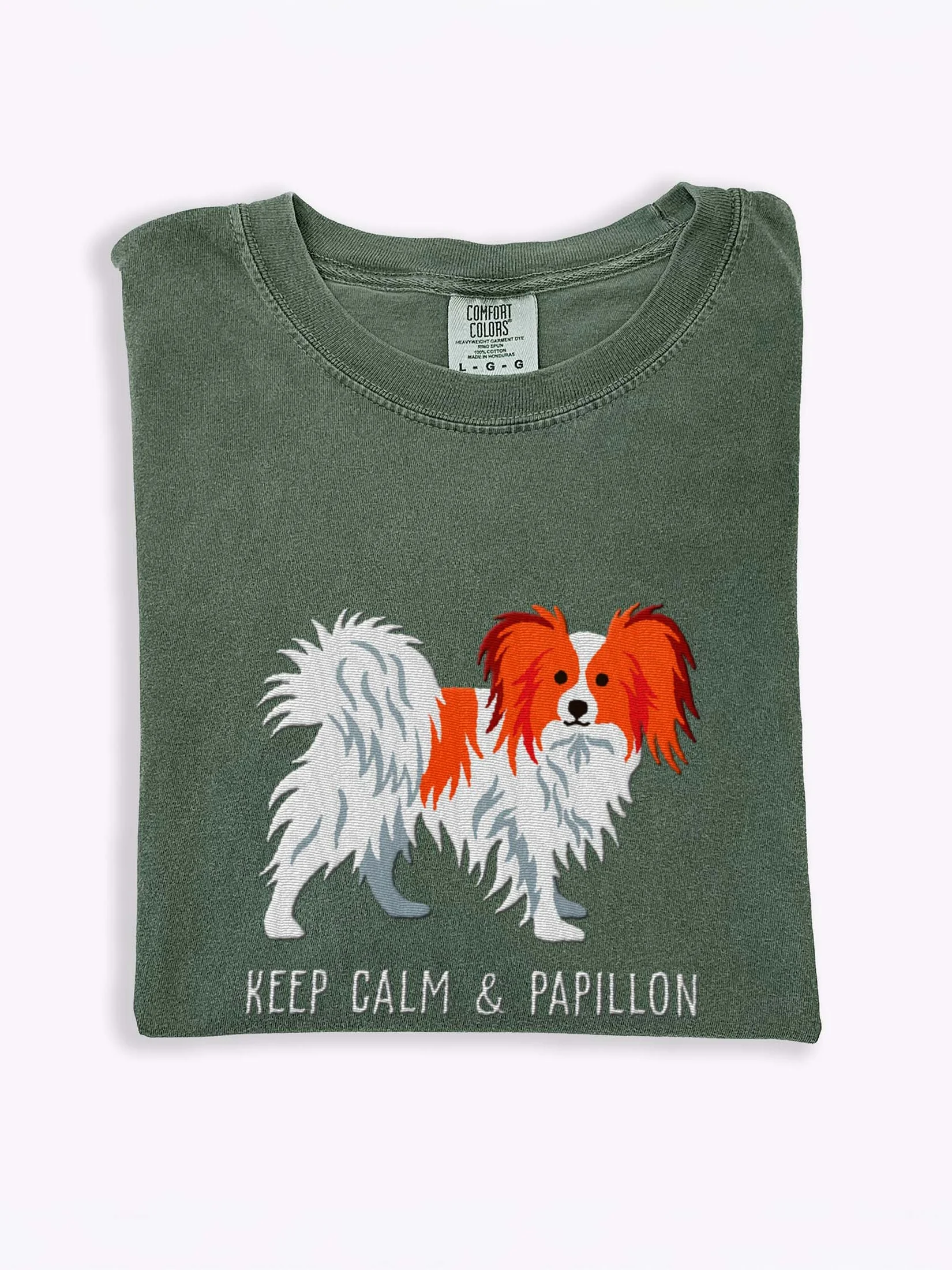 Keep Calm & Papillon T-Shirt(Embroidered) of a Papillon(Red & White) product image (1)
