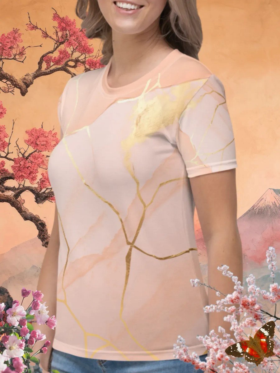 Peach Gold Kintsugi Print T-Shirt product image (2)