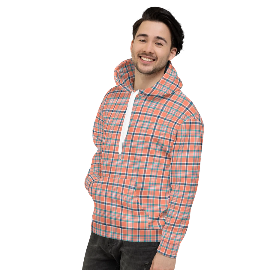 Orange Coral and Blue Plaid Hoodie product image (4)