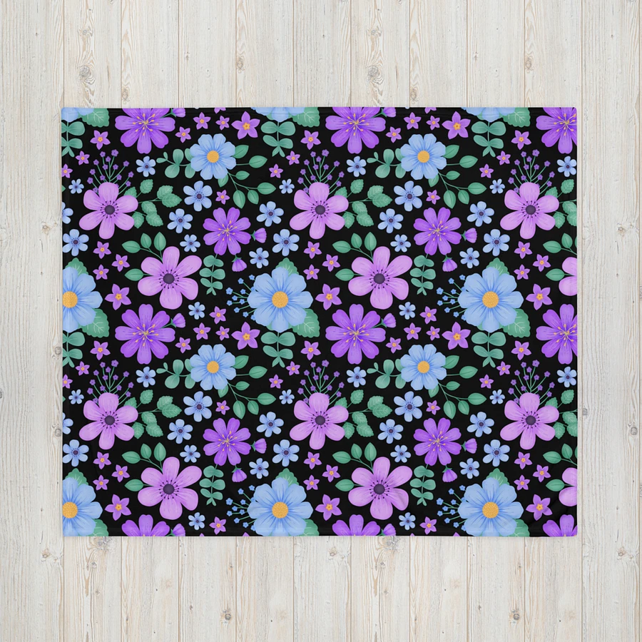 Vibrant Floral Blooms Blue Mauve Purple Blanket - Black product image (5)