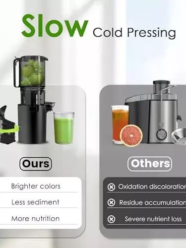 Masticating Juicer Machines, 5.3-inch Slow Cold Press Juicer with Larger Feed Ch product image (1)