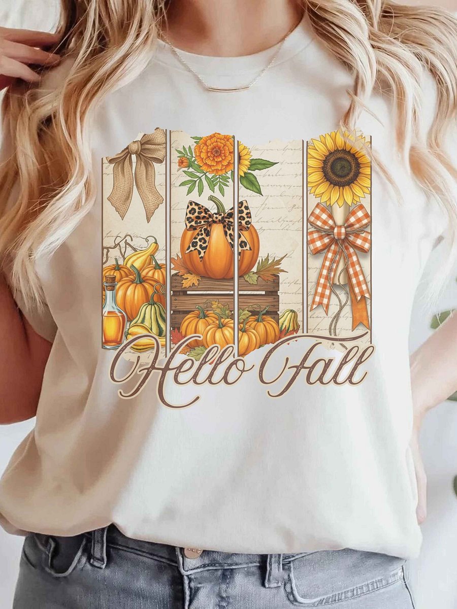 Hello Fall PNG Digital Download | Autumn Pumpkins & Sunflower Sublimation | Rustic Fall Leopard Bow PNG | 300 DPI Transparent File product image (4)